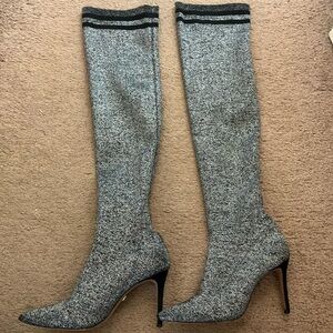Schutz Metallic Glitter Over the Knee Sock Boots High Heel- Women 6